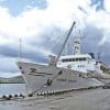 Морской пассажирский теплоход ледового класса “Клавдия Еланская” на стоянке в Мурманском порту